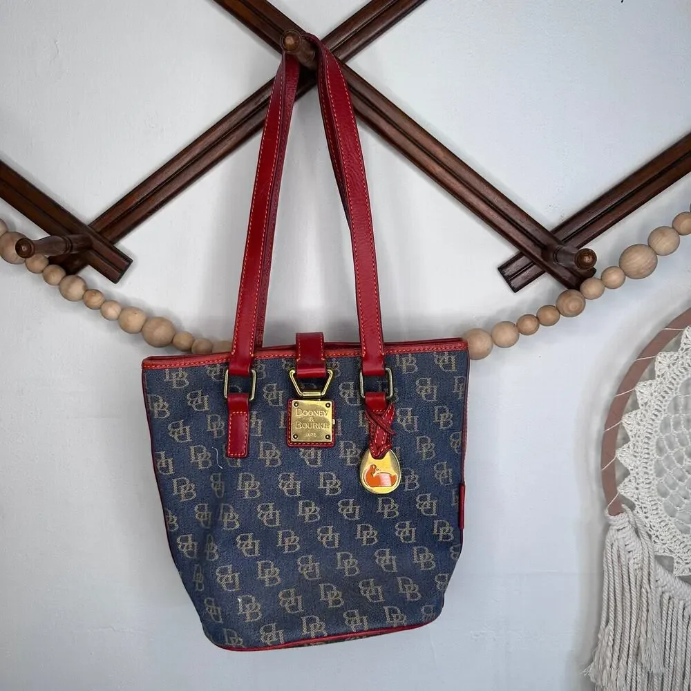 Dooney & Bourke Navy Blue Denim Push Lock Bucket Bag